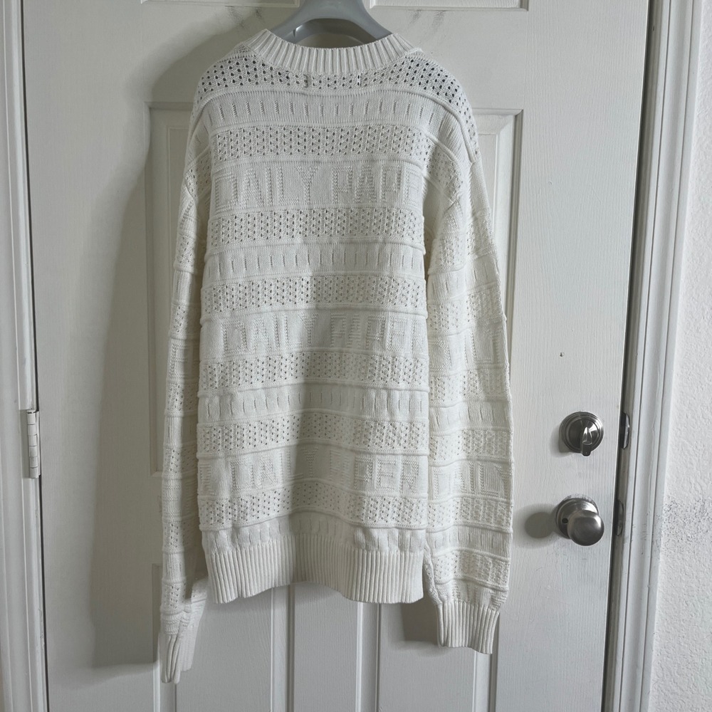 $196 Daily Paper Rajih Cotton All Over Logo Pointelle Knit Cardigan Mens L White - Picture 6 of 13